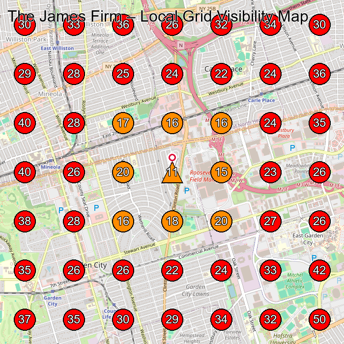 The James Firm GeoGrid visibility map for Law Firm in Garden City